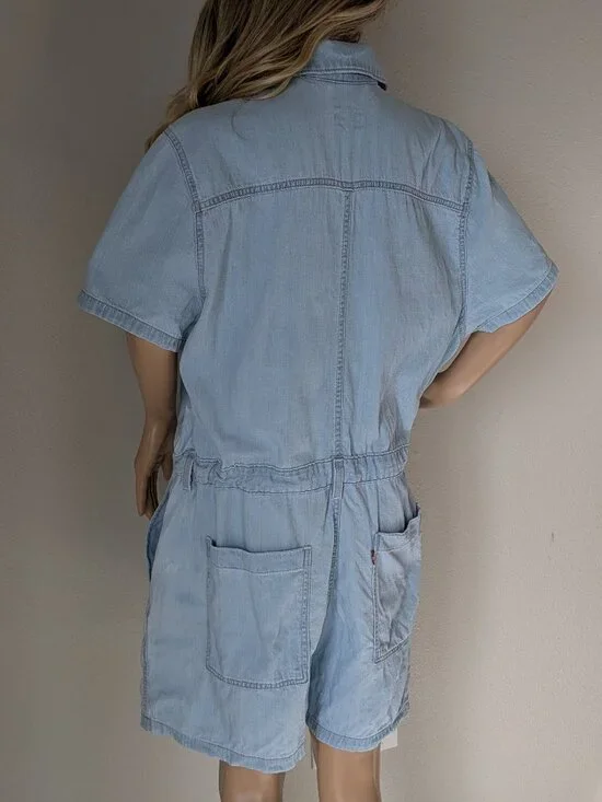 Levis Heritage Romper Women's XXL Blue Light Wash Short Sleeve Cinch Belt Loops - Picture 6 of 15